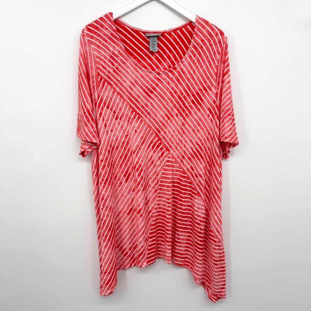 Catherines Tunic Top Shirt Size 2X Stretch Knit Asymmetric Artsy Coastal Boho